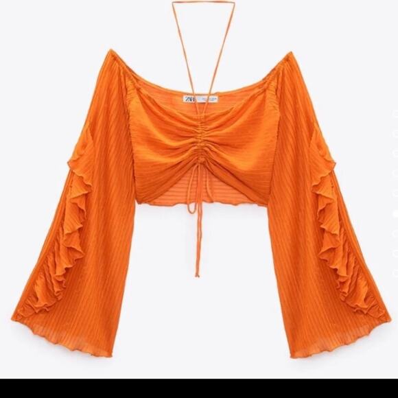 Zara Orange Off Shoulder Crop Top - Picture 7 of 9